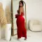 Fashionable women's one shoulder split iron diamond wrapped hip dress new