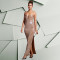Fashionable women's rhinestone slim fit sexy bag arm slit dress