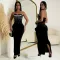 Fashionable women's one shoulder split iron diamond wrapped hip dress new