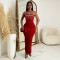 Fashionable women's one shoulder split iron diamond wrapped hip dress new