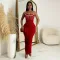 Fashionable women's one shoulder split iron diamond wrapped hip dress new