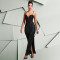 Fashionable women's rhinestone slim fit sexy bag arm slit dress