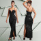 Fashionable women's rhinestone slim fit sexy bag arm slit dress