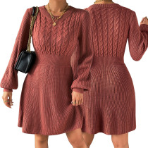 Spring, autumn and winter, new style, slim waist, retro Fried Dough Twists sweater, long sleeve dress