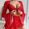 Perspective sexy lingerie red heart bra short skirt thong three piece set