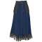 Women's new denim PU leather patchwork pocket tassel long skirt