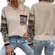 New women's autumn knitted loose sweater round neck color blocked long sleeved top