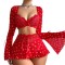 Perspective sexy lingerie red heart bra short skirt thong three piece set