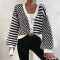 New autumn and winter knitted top sweater women's checkered patchwork striped knitted jacket
