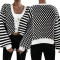 New autumn and winter knitted top sweater women's checkered patchwork striped knitted jacket