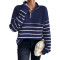 High neck striped sweater women's autumn and winter new long sleeved zipper pullover top