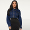 Women's new denim elastic button cardigan long sleeved short denim jacket