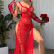 Sexy lingerie lace see through long skirt seductive nightgown thong two-piece set new