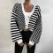 New autumn and winter knitted top sweater women's checkered patchwork striped knitted jacket