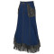 Women's new denim PU leather patchwork pocket tassel long skirt