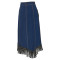 Women's new denim PU leather patchwork pocket tassel long skirt