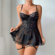 Sexy lingerie lace perspective seduction nightgown thong two-piece set
