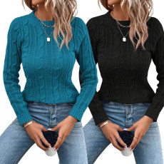 Round Neck Fried Dough Twists Pullover Sweater Women's Undercoat Simple Long Sleeve Top in Autumn and Winter Fashion Trend Temperament