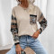 New women's autumn knitted loose sweater round neck color blocked long sleeved top