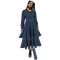 Women's new denim threaded collar long sleeved cake dress