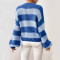 Fashion women's pullover round neck long sleeved striped sweater top