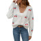 New cross-border women's cherry sweater cardigan button up long sleeved top
