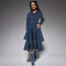 Women's new denim threaded collar long sleeved cake dress