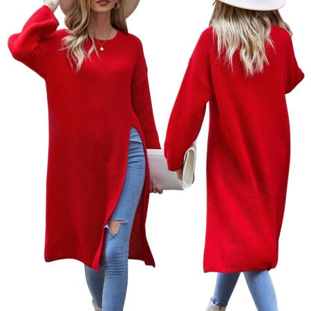 Women's new loose long sleeved slit long autumn/winter sweater dress