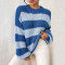 Fashion women's pullover round neck long sleeved striped sweater top