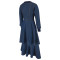 Women's new denim threaded collar long sleeved cake dress