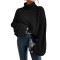 Women's knitted top, fashionable pullover, high neck, flared sleeves, solid color sweater