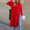 Women's new loose long sleeved slit long autumn/winter sweater dress