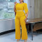 Fashionable and elegant solid color top, wide leg pants two-piece set