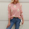 Fashionable new women's long sleeved loose fitting pullover sweater with round neck and small autumn chrysanthemum for women