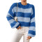 Fashion women's pullover round neck long sleeved striped sweater top