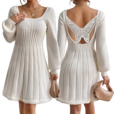 Fashion women's butterfly back U-neck long sleeved dress sweater