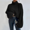 Women's knitted top, fashionable pullover, high neck, flared sleeves, solid color sweater