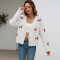 New cross-border women's cherry sweater cardigan button up long sleeved top