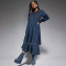 Women's new denim threaded collar long sleeved cake dress