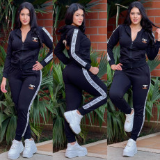 Winter fashion casual embroidered zipper hooded two-piece set for Ms. Li