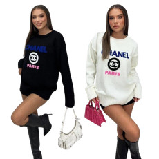 Soft and fluffy round neck sweater, versatile autumn and winter pullover, long sleeved jacquard knitted top