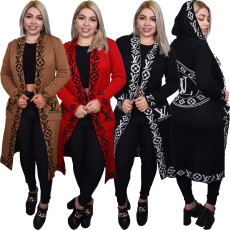 Autumn and winter new temperament knitted cardigan hooded sweater jacket with pockets