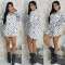 Casual shirt spring new fashionable printed slim fit shirt skirt