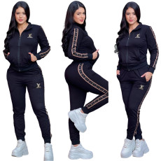 Autumn and winter new embroidered zipper long sleeved pants casual two-piece set