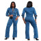 Loose stretch washable long sleeved workwear denim jumpsuit jumpsuit