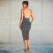 Fashionable women's sexy backless diamond hot stamping suspender bag arm dress