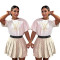 Embossed+Embroidered Fashion Style Short Sleeve+Short Skirt Two Piece Set