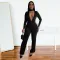 Fashionable women's sexy V-neck long sleeved diamond hot stamping bag arm jumpsuit new