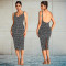 Fashionable women's sexy backless diamond hot stamping suspender bag arm dress