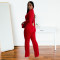 Fashionable women's sexy V-neck long sleeved diamond hot stamping bag arm jumpsuit new